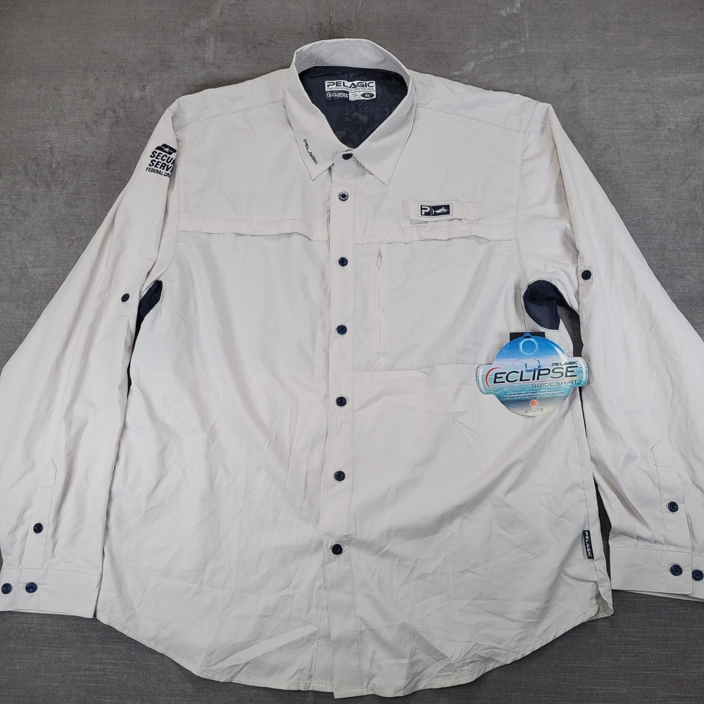 Pelagic Eclipse Guide Shirt Mens XL White Long‎ Sleeve Fishing Offshore Gear New